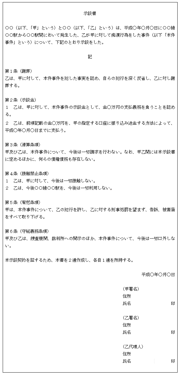 示談書のひな型イメージ